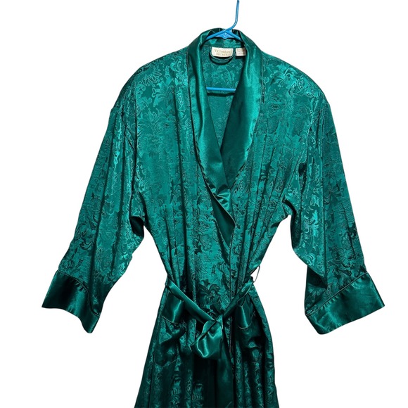 Victoria's Secret Vintage Emerald Green Satin Jacquard Robe Tie M/L - Picture 2 of 4